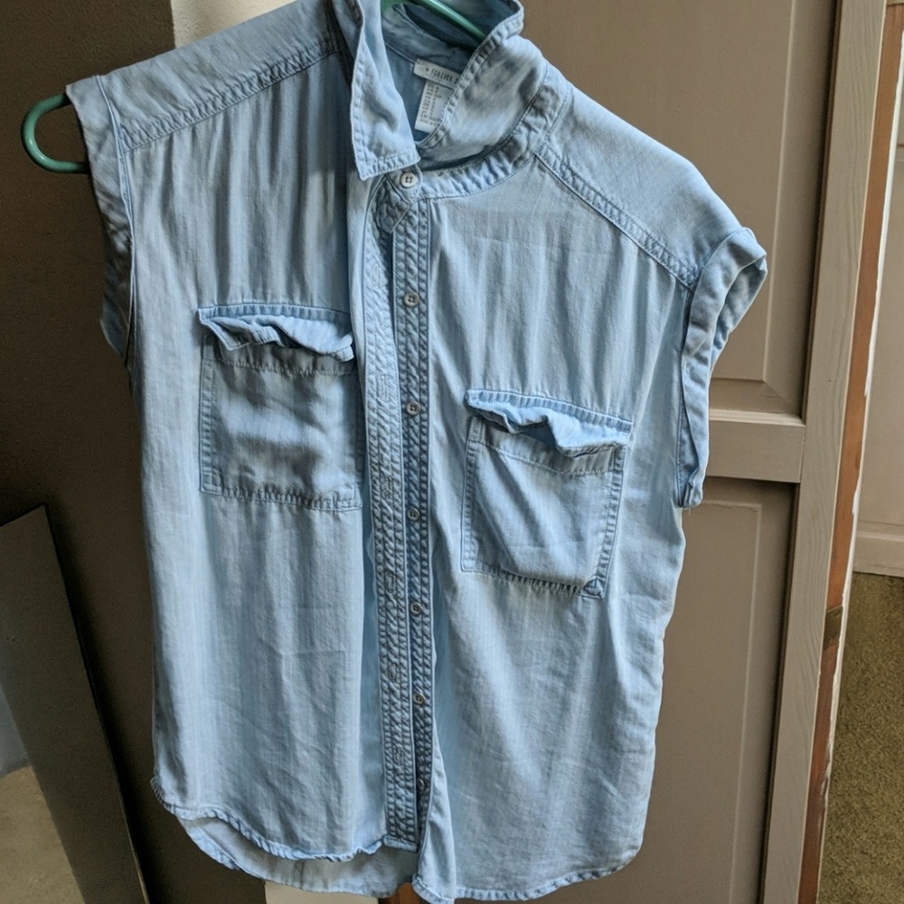 Denim button up top